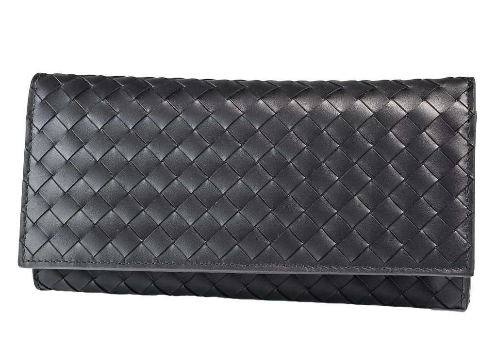 Bottega Veneta Long Black Intrecciato No Coin 120697 1000 Made in Genuine Leather Men's Wallet, Leather, Purse, V47W1, Count, Italy, [Used]