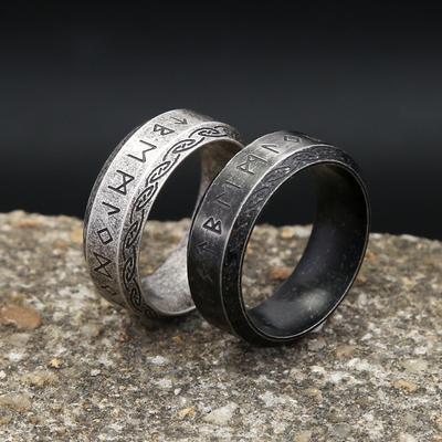 Vintage Norse Odin Vikings Rune Ring Punk Simple Stainless Steel Viking Letter Rings For Men Women Amulet Jewelry Gift