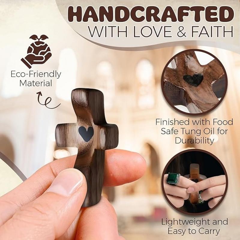 Wooden Comfort Pocket Cross Ergonomic Handheld Prayer Clinging Cross Christian Encouragement Gift For Anxiety Grief