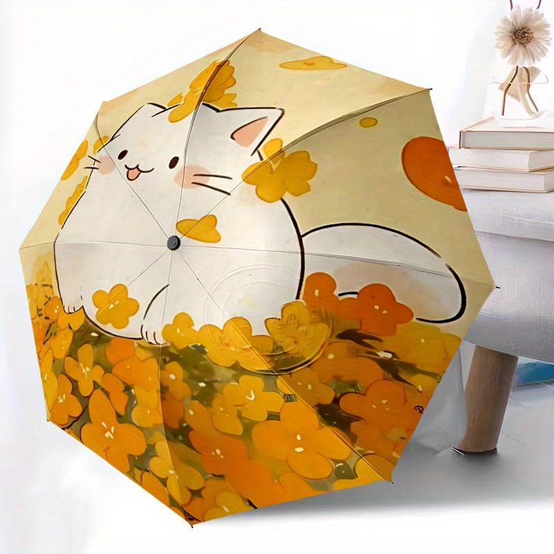 1pc Fluffy Blossom Automatic Open/Close Umbrella with Windproof, Functional Design, 8-Rib Sturdy Canopy
