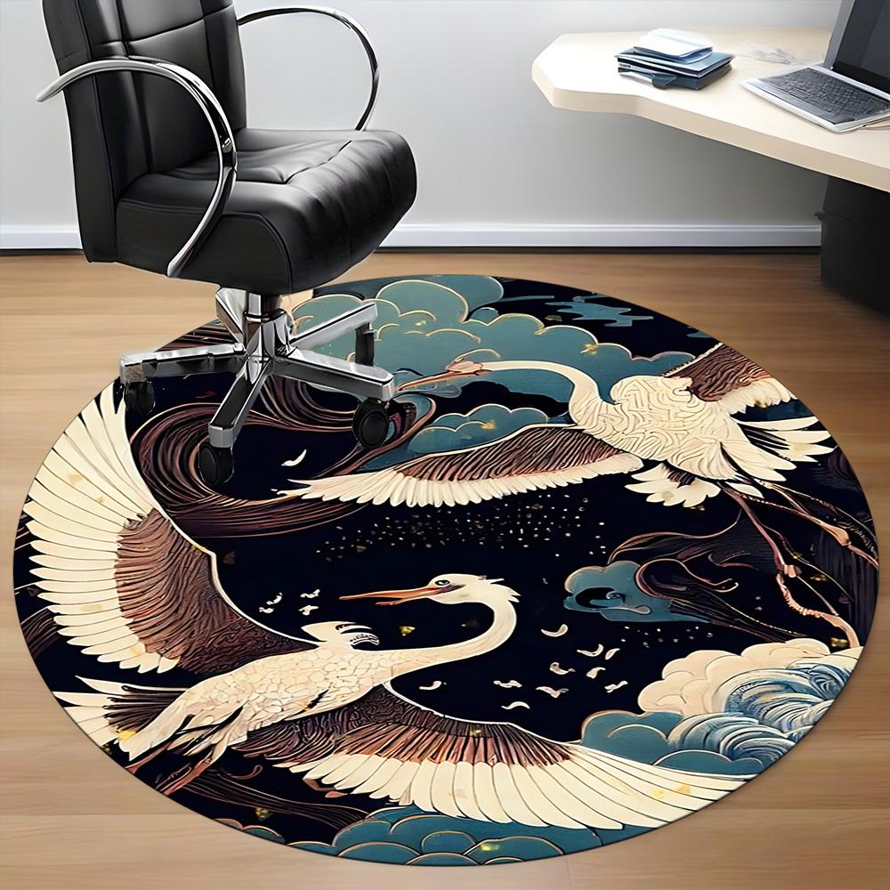 1pc Cranes Night Sky Office Round Area Rug, Under Office Chairs Bedroom Living Room Home Decor, Room Deco