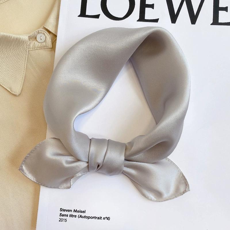 53CM Square 100% Mulberry Silk Scarf Solid Color Roll Edge Small Head Neck Hijab Women Decoration Kerchief Silk Bandana Scarves