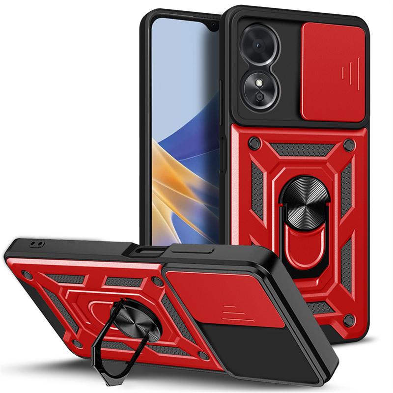 For Oppo A17 Case Slide Camera Lens Back Cover for Oppo A17 2022 A 17 4G OPPOA17 CPH2477 Magnetic Ring Stand Armor Phone Cases