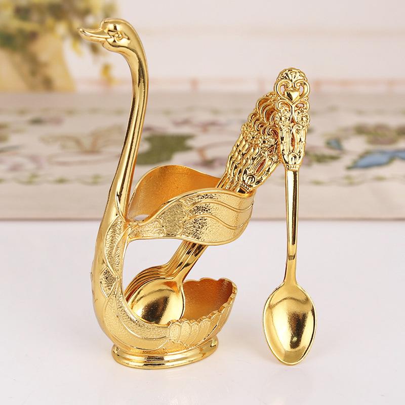 Forchetta Frutta Cigno Portagioie Cucina Moda Creativo Artigianato Metallico Stoviglie Set Cucchiaio Oro e Argento