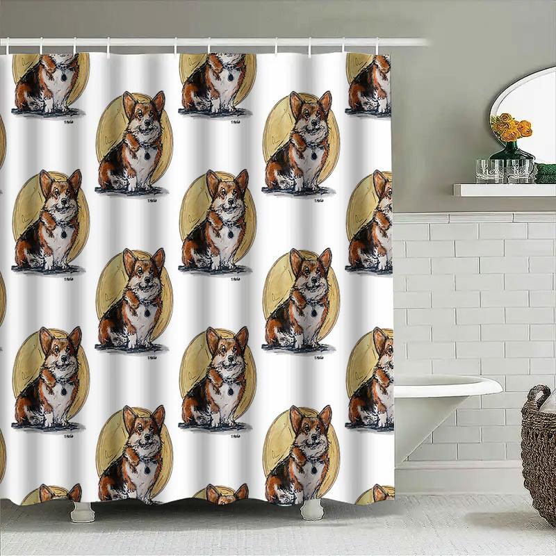 Cute Shiba Inu Dog Shower Curtain Waterproof Bathroom Decor Japanese Dog Lover Gift Washroom Fabric