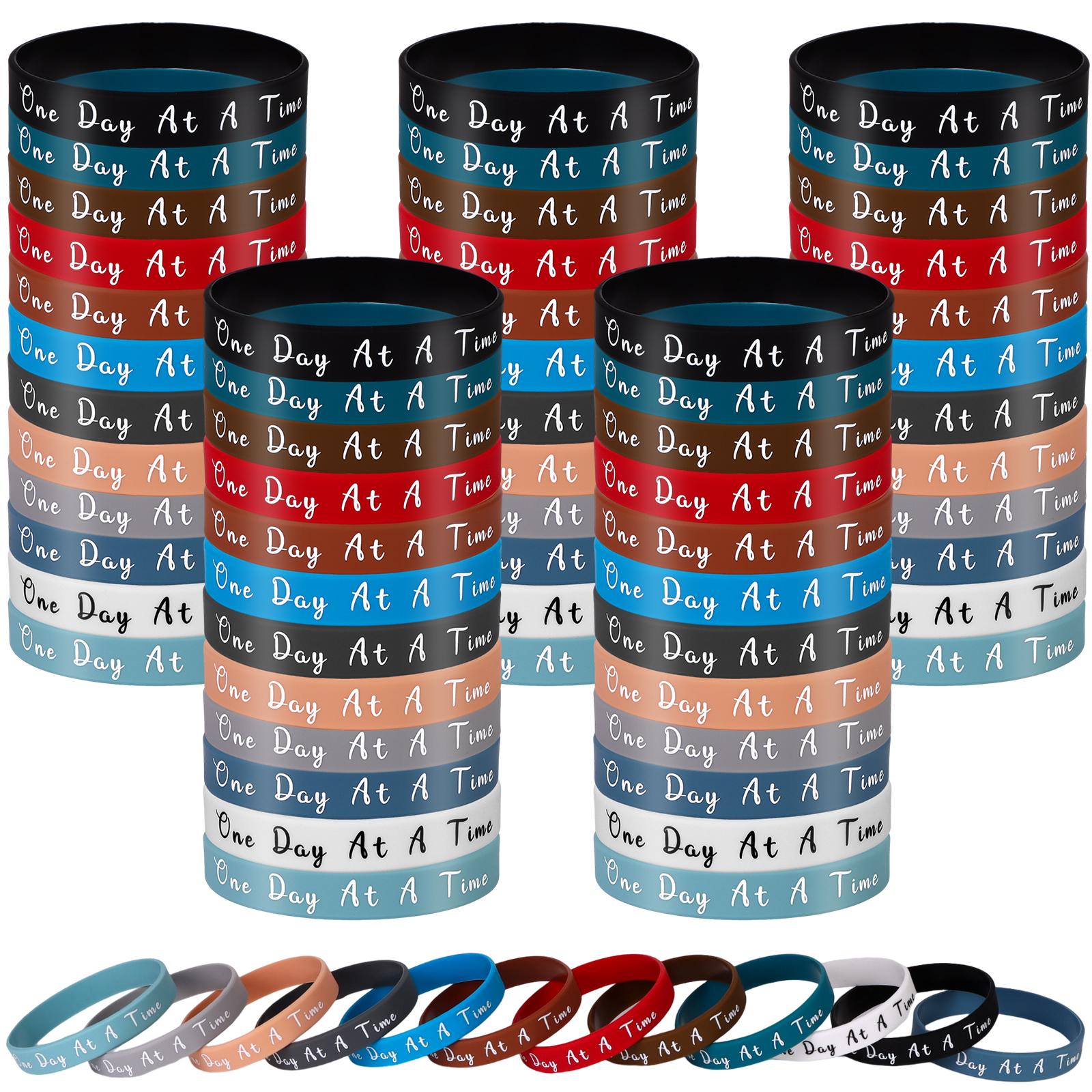 60 Pcs One Day At A Time Silicone Motivational Wristbands 12 Color Inspirational Rubber Wristband Bracelets Sobriety Gifts For A