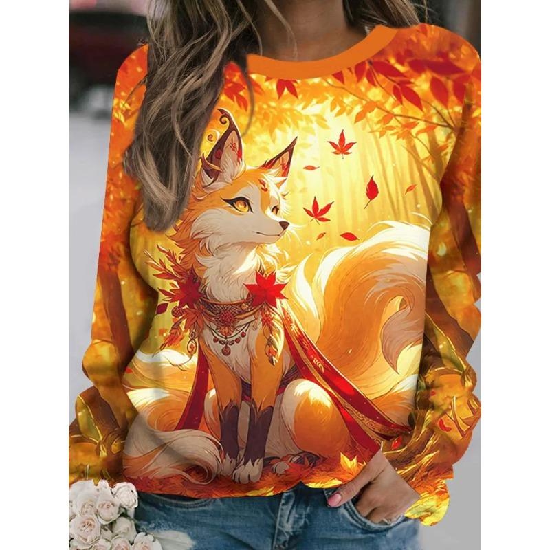 Summer Women's 3D Printed Crew Neck Long Sleeve T-Shirt Fashion Versatile Trend Breathable Casual Vacation