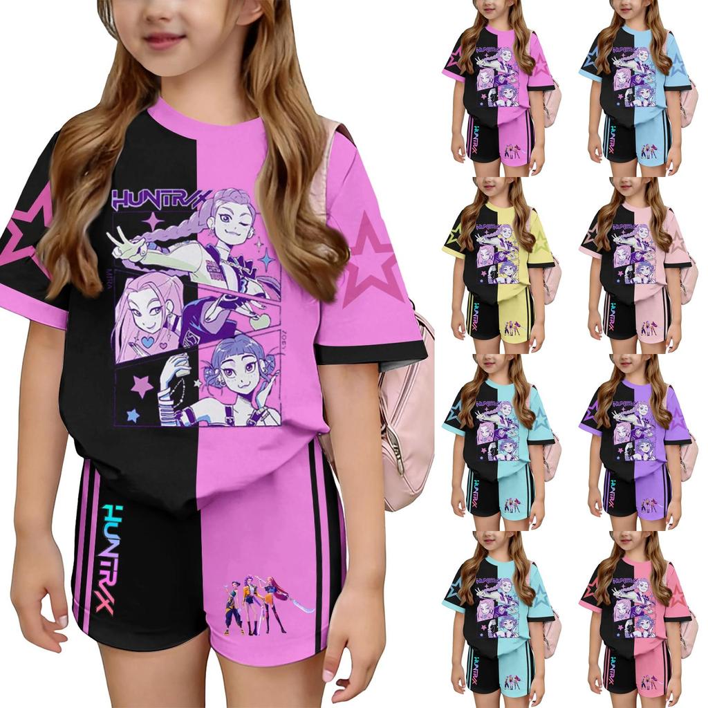 Kid Patriotic Outfit - Short Sleeve & Shorts 2-Piece Set For Girl