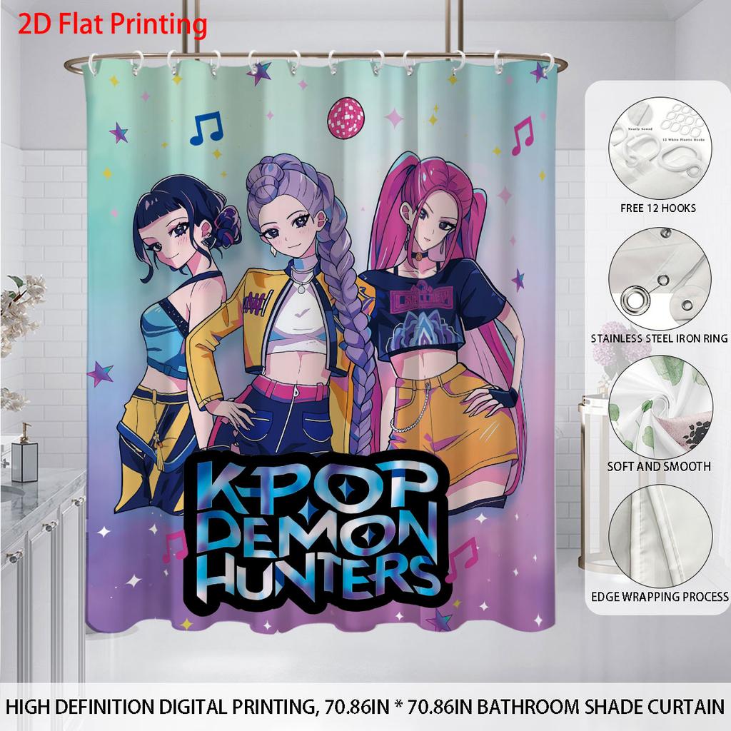 1 Stück K-Pop Dämonenjäger Bedruckter Wasserdichter Duschvorhang Sichtschutz Hängevorhang Mit 12 Haken Mehrere Größen Maschinenwaschbar