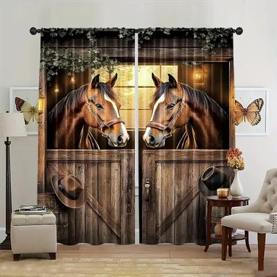 Rural Horse Farm Farmhouse Printed Curtains Suitable for Bedrooms and Living Rooms Home Decoration Family Decoration