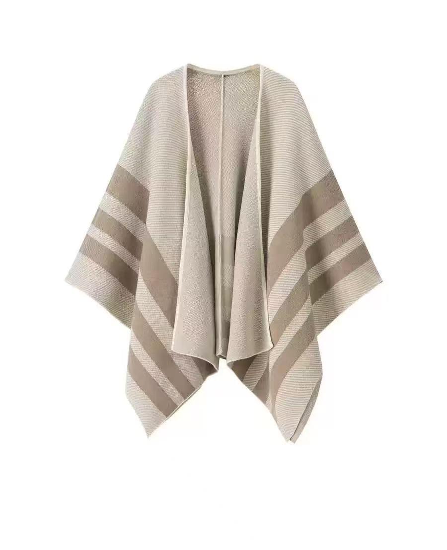 

Вязаное пончо Melaard в стиле ретро с цветными блоками – Стильный теплый дорожный кардиган-шаль 140