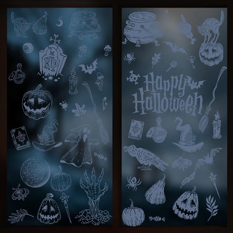 6/8/9 Sheets Halloween Window Clings Cute Ghost Pumpkin Bat Removable Self Adhesive For Home Party Glass Decor