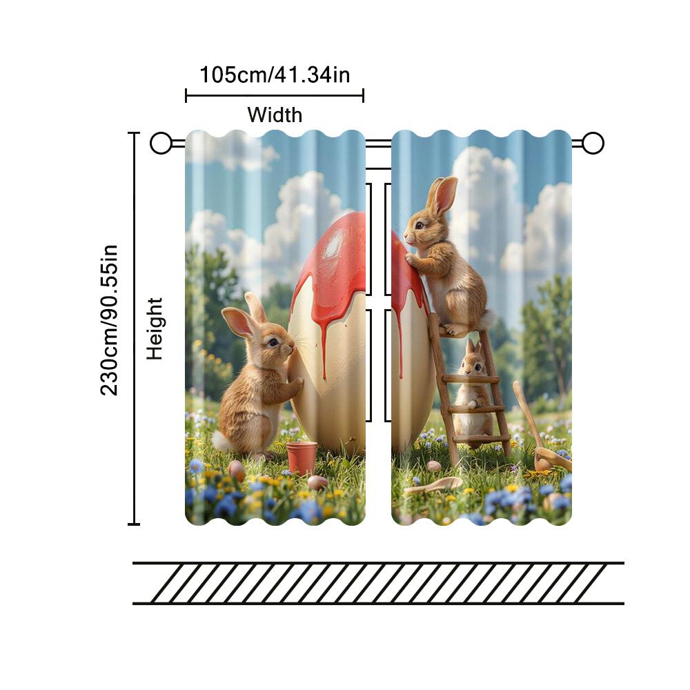 2 Pcs   Filtering Curtains (excluding Rods   Non-movable   Without Batteries) White Rabbits and Eggsbackgroundsuitable for Use In