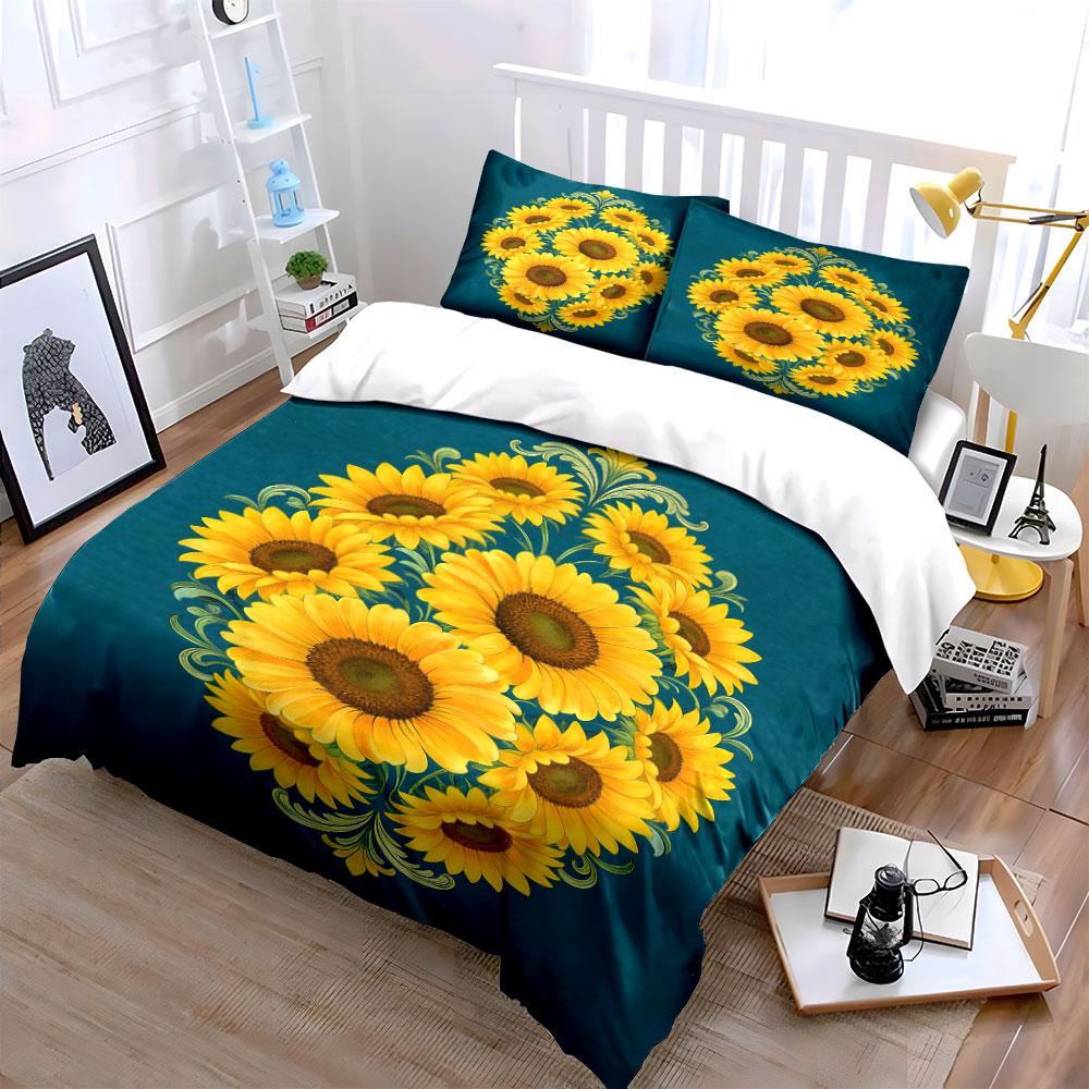 Yellow sunflowers with swirls. Bedding sets Duvet cover sets Duvet covers Pillowcases(1* Duvet Cover 2* Pillowcases without duvet insert)