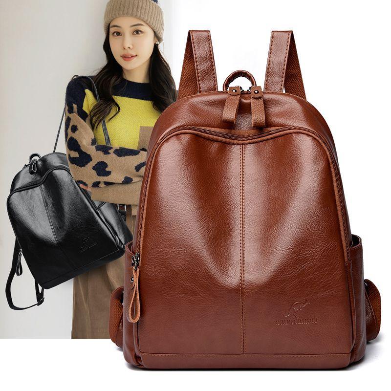 Soft Leather Backpack Korean Version Fashionable New Backpack Women's Schoolbag Versatile Large-capacity Travel Bag