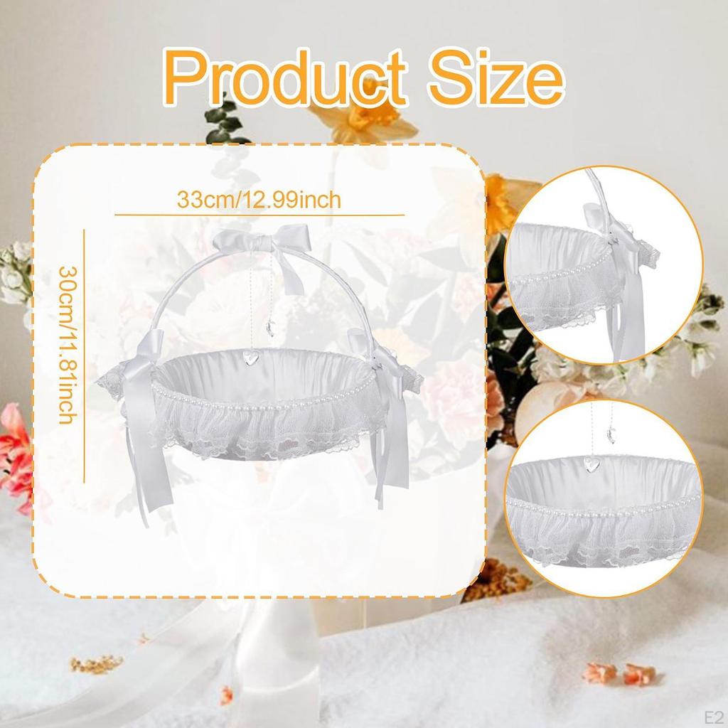 Flower Girl Basket,Fairy Lace Handbasket,Bridal Accessories,Satin Ribbons Basket for