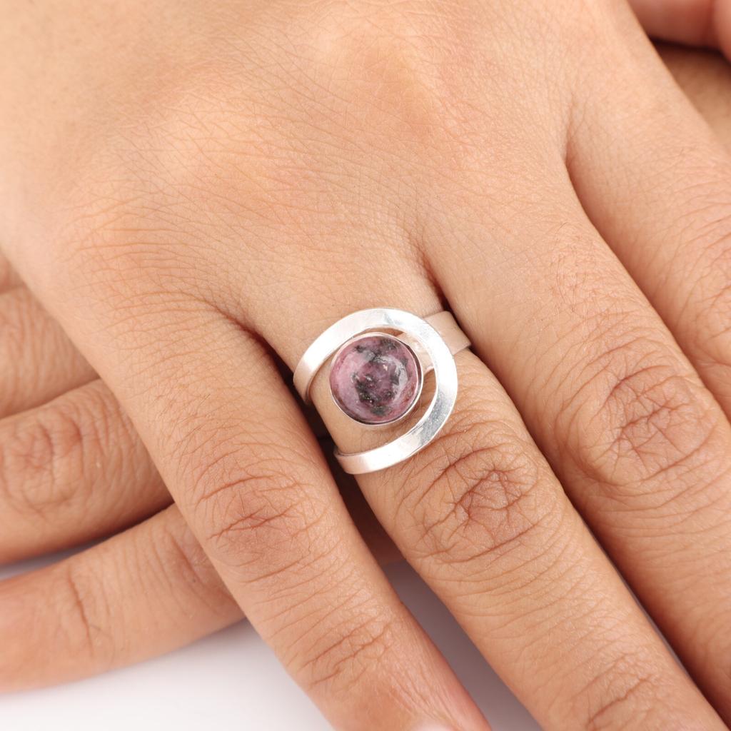 Natural Black Rhodonite Gemstone 925 Sterling Silver Jewelry Handmade Boho Ring RR-68-23