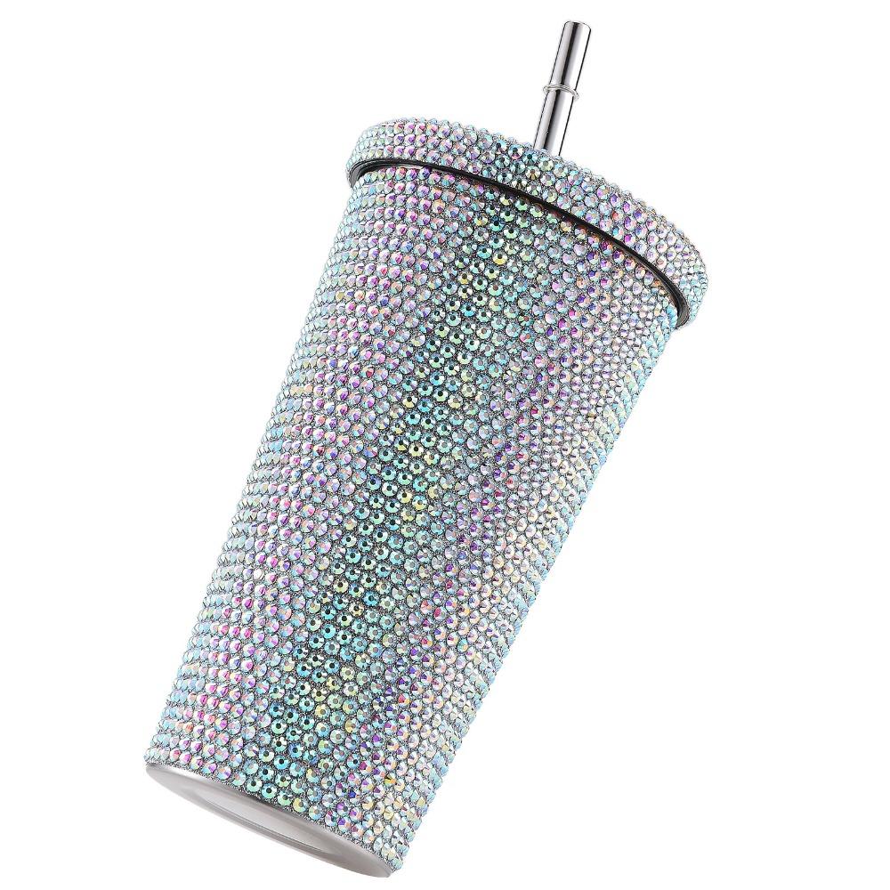 Rustless Steel Tube Cup Rhinestone Decoration Drinking Tumbler Rhinestone Decor Water Mug Party