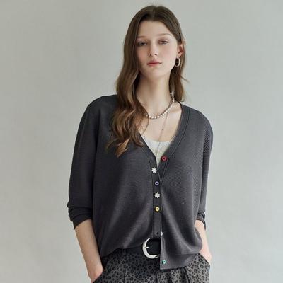 Flower Embroidery Color Button V Neck Cardigan Zf05qd003na
