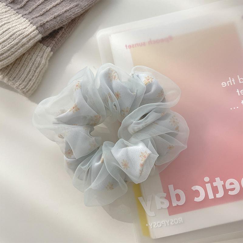 Double Layer Silk Organza Scrunchies Sweet Flower Hair Band For Girls Ponytail