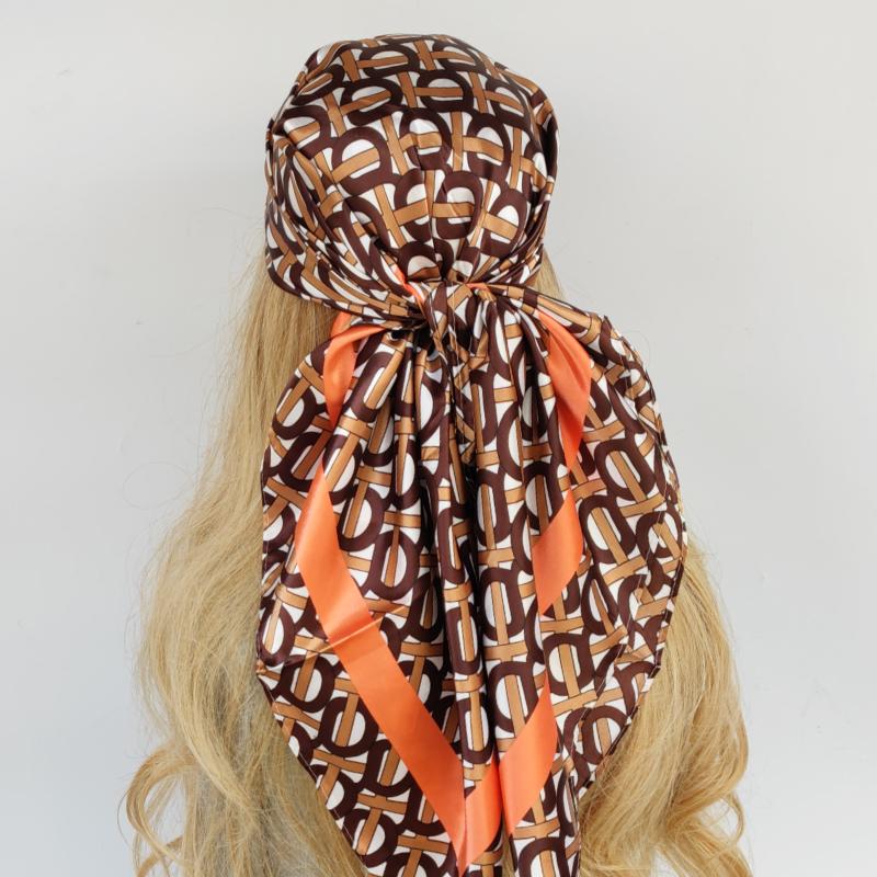 Lenço de Pescoço Xale Envoltórios Estampa Seda Cetim Cachecol quadrado Mulheres Muçulmanas Hijab Elegante Faixa de Cabelo Bandana design marca foulard