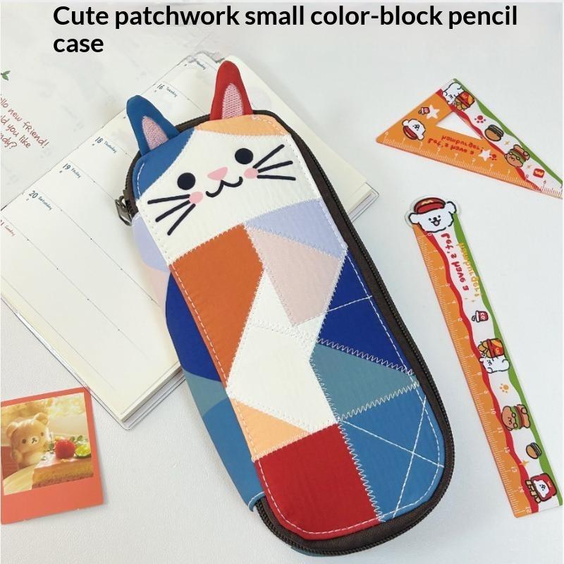 Cute Cat Shaped Handmade Patchwork Coin Purse Soft Cotton For Carrying Coins Keys Lipsticks Daily Use