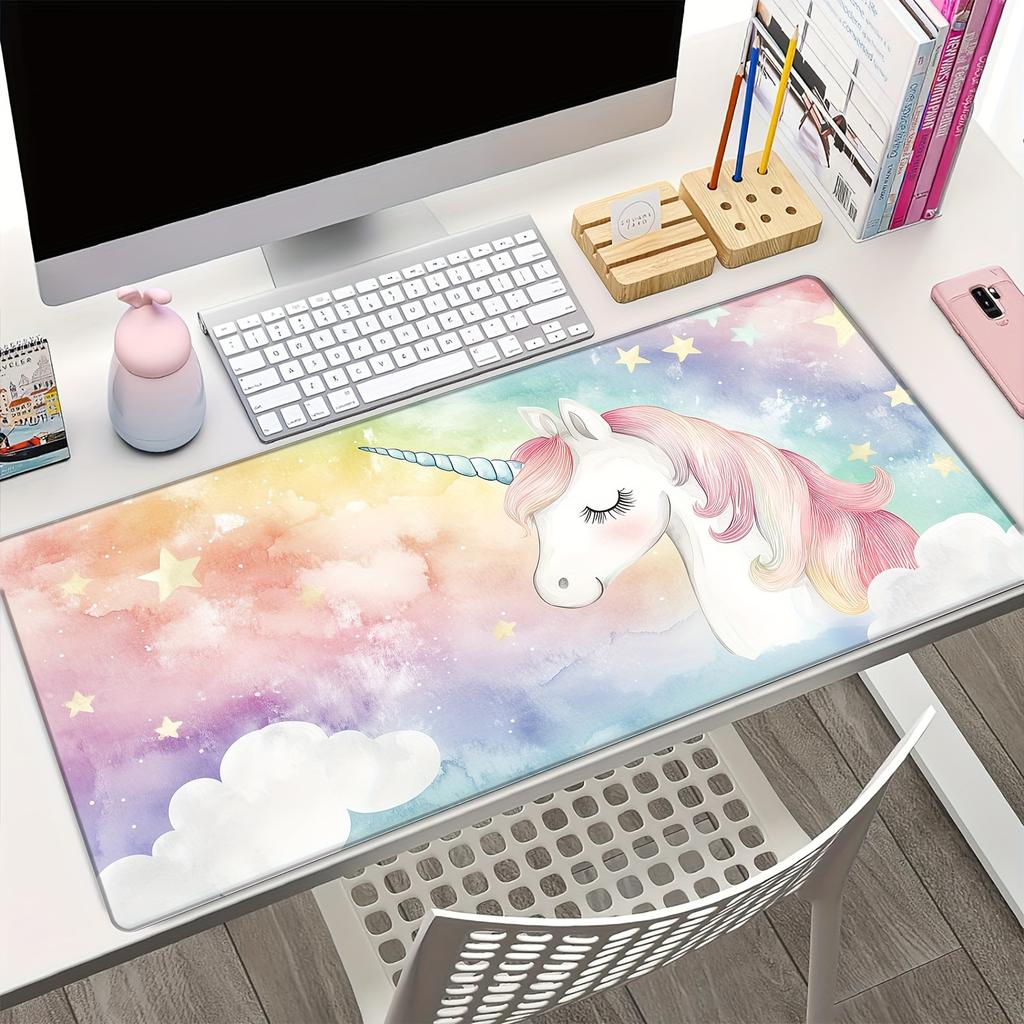 Tappetino per Mouse Grande Unicorno Arcobaleno 900x400x3MM Base in Gomma Antiscivolo Tappetino da Scrivania per Tastiera e Computer Accessori da Gioco Ufficio
