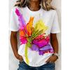 Fashion Women Retro Creative Ink Wash Flower Print T Shirt Funny Casual O-neck Short Sleeves T-shirt Summer Female Tee Shirt