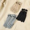 New Korean Style Fashion Metal Buckle Gloves Autumn Winter Thick Warm Gloves Riding Windproof Cold Proof Velvet Gloves Wholesale