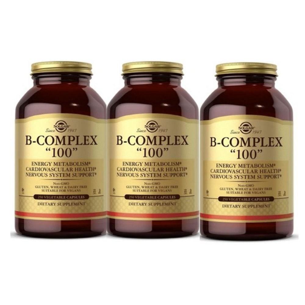 3 pcs Solgar Vitamin B Complex 250 Veg Capsules Inositol Riboflavin Thiamine Niacin Biotin Pantothenic Acid 250 Tablets