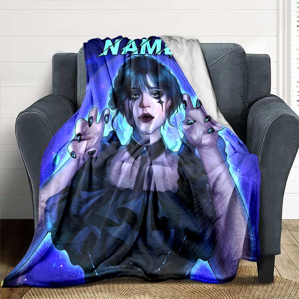 Customiz Name Personality Wednesday Addams Blanket Soft &Warm Sofa Office Bed Travel Lunch Break Blanket, Gift Suitable All Seasons