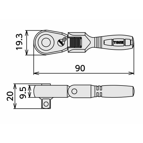TONE Short Swing Ratchet Handle (Hold Type) RH2FHS Drive Angle 6.35mm (1/4")