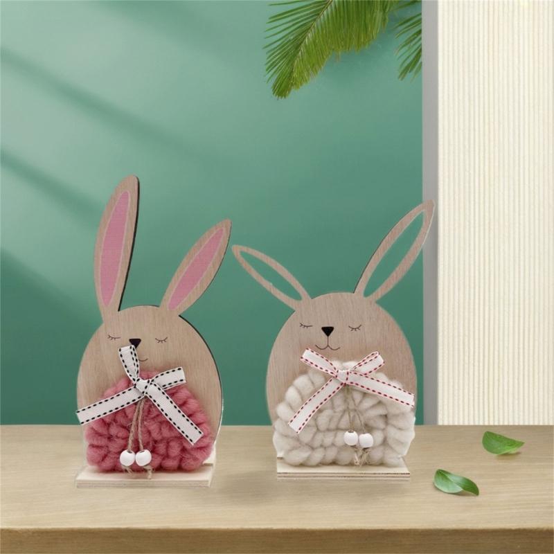 Easter Bunnies Wood Sculptures Rabbit Figurine Rabbit Sculpture for Elegant Homes Decoration and Celebration Displays