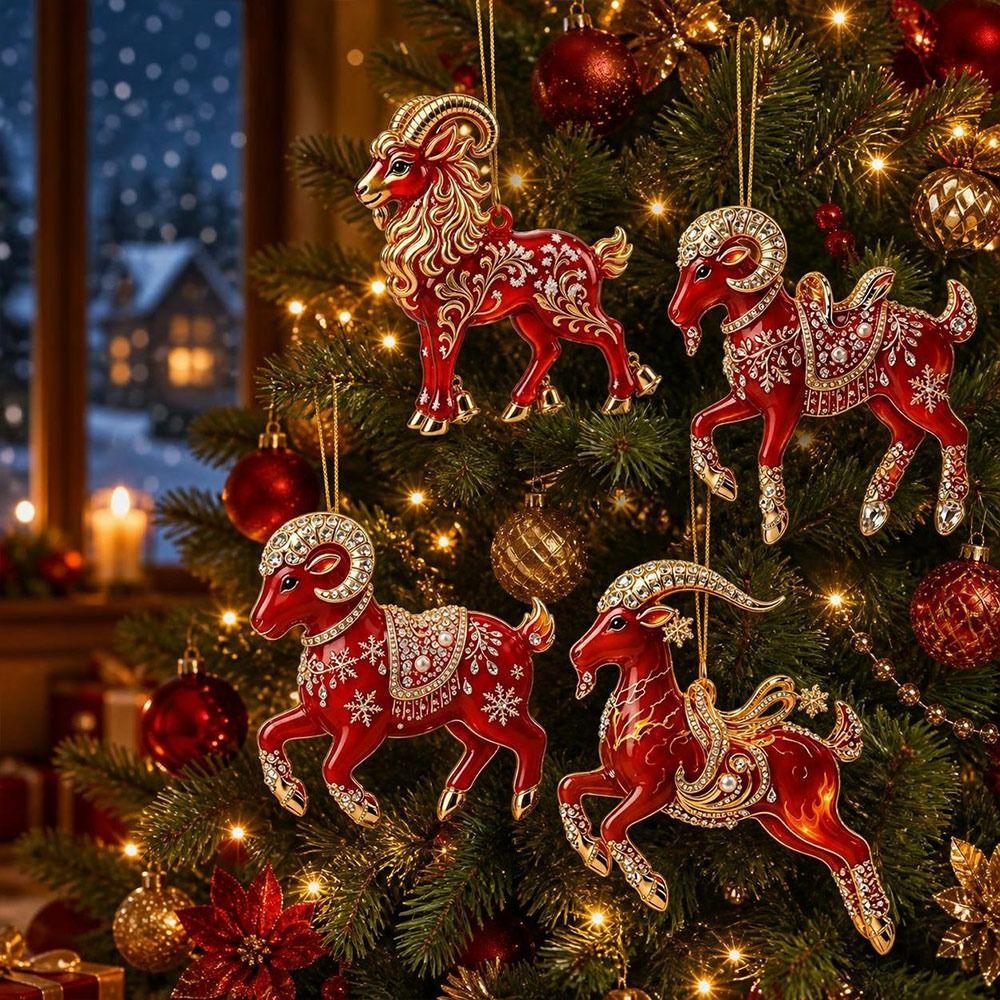 Glänzendes Ziegen-Hängeornament Acryl-Weihnachtsbaumschmuck Neues Sternzeichen Ziege Souvenir Taschenanhänger