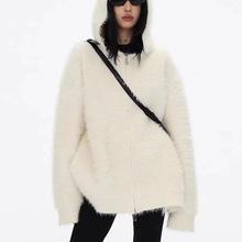 Knitted Hooded Double Zipper Short Cardigan Small Sweater Women's Spring and Autumn Temperament Simple Lazy Wind Sweater Jacket