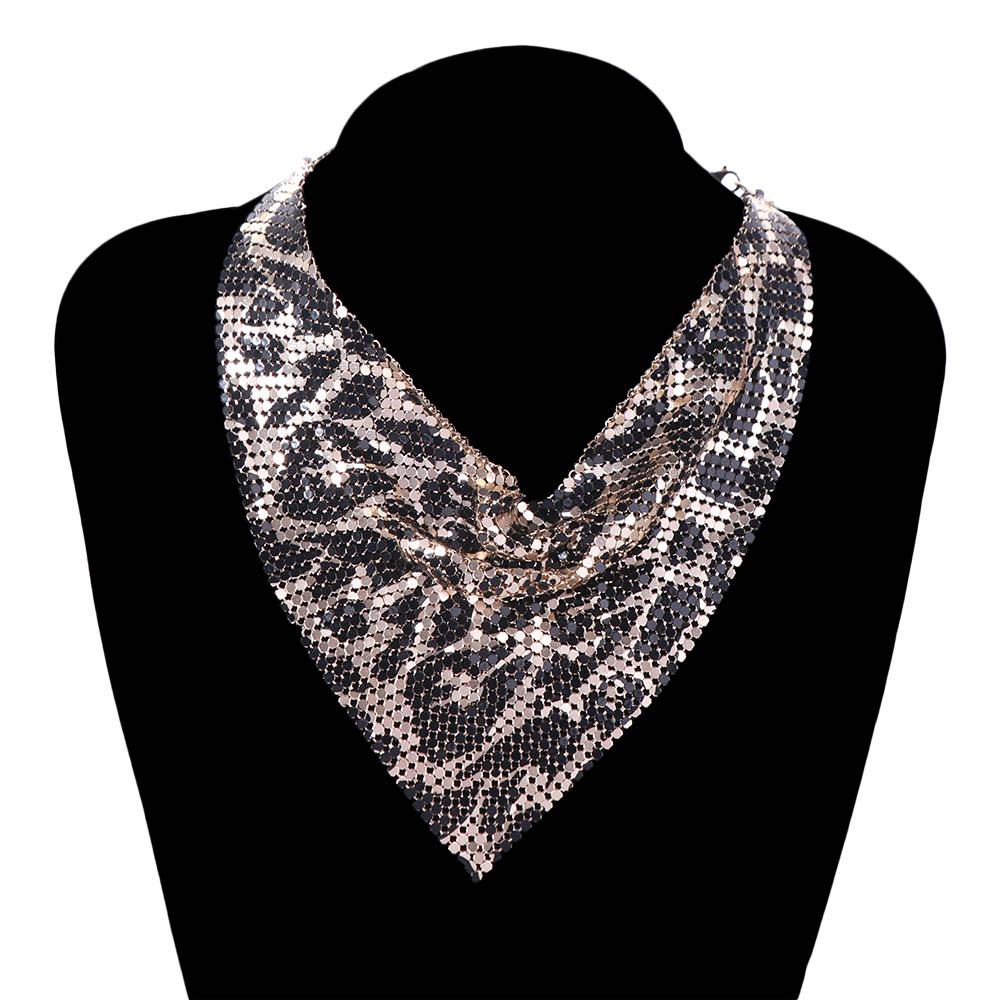 Aesthetic Leopard Print Necklace Chain Choker Detachable Collar Metal Triangular Scarf Girls