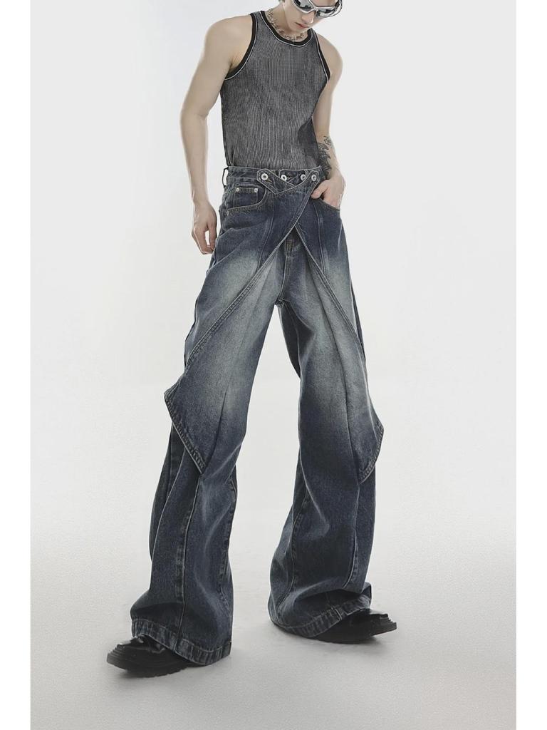 2024 Άνοιξη/Φθινόπωρο Χαλαρά Πλυμένα Τζιν Καμπάνα με Φαρδύ Πόδι