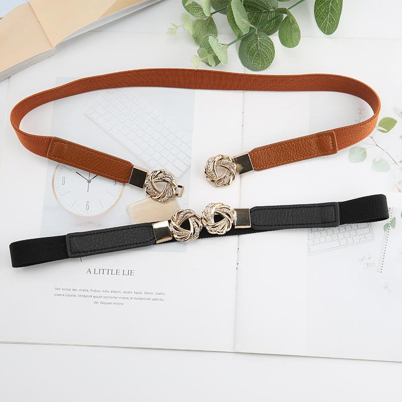 French Single Product Korean Style Temperament Retro Rhinestone Buckle Waist Seal Sweater Jacket Hook Belt Elastic Elastic Belt Women