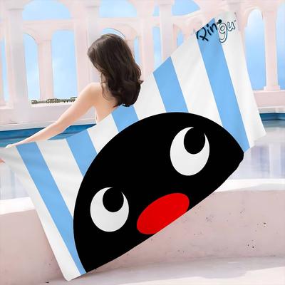 Cartoon Cute Pingu Penguin Microfiber Blanket Quick Drying Beach Towels Oversized Printing Super Absorbent Pool Towel Blanket