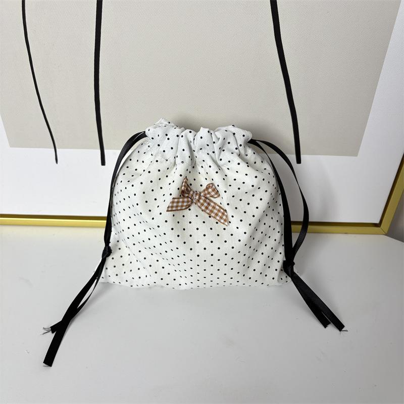 New Polka Dot Drawstring Bag Girls Sweet and Cute Bow Draw String Bag Jewelry Small Items Dustproof Bag Drawstring Bags