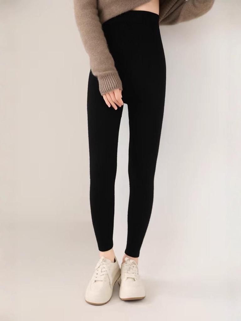 Women's High-Waisted Cashmere Knit Leggings - Thick, Warm, and Perfect for Autumn/Winter
