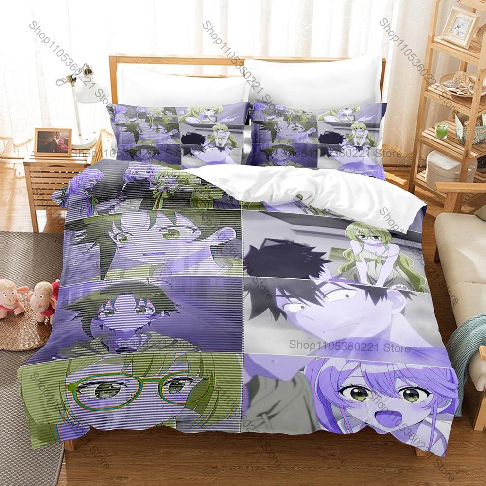 Cool Cute Shiunji Siblings Character Print 3 In 1 Quilt Cover Set With Two Pillowcases Japanese Manga Style Bedroom Home Decorat