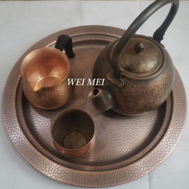 Handcrafted Vintage Pure Copper Tray,32 cm Carving Hammer Texture Home Fruit Plate,Food Disc Living Room Table Plate Kitchenware