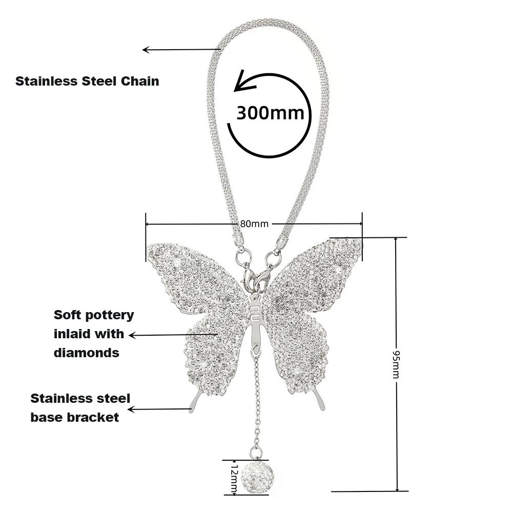 Crystal Butterfly Lucky Hanging Car Interior Pendant Rear View Mirror Charms for Women Ornamental Accessory for Vehicle Interior