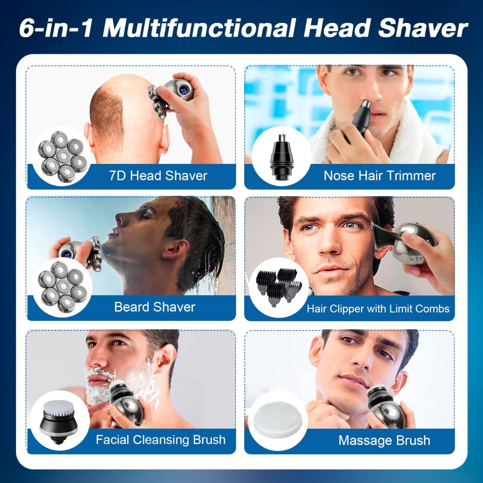 Head Shavers For Bald Men-5-in-1 Electric Head Shaver For Bald Men, Rotary Design Head Shavers, Electric Men's Grooming