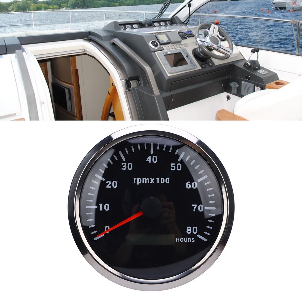 110mm 4-3/8in Tachometer 7 Color Backlight  9-32V 8000RPM Gauge with Hour Meter for Car Yacht RV Boat Truck Marine Tachometer