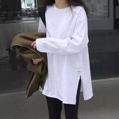 White T-shirt, Women's Clothing, Autumn and Winter Tops, Niche Bottoming Shirt, Long-sleeved Loose Stacking, with Sweater Inside