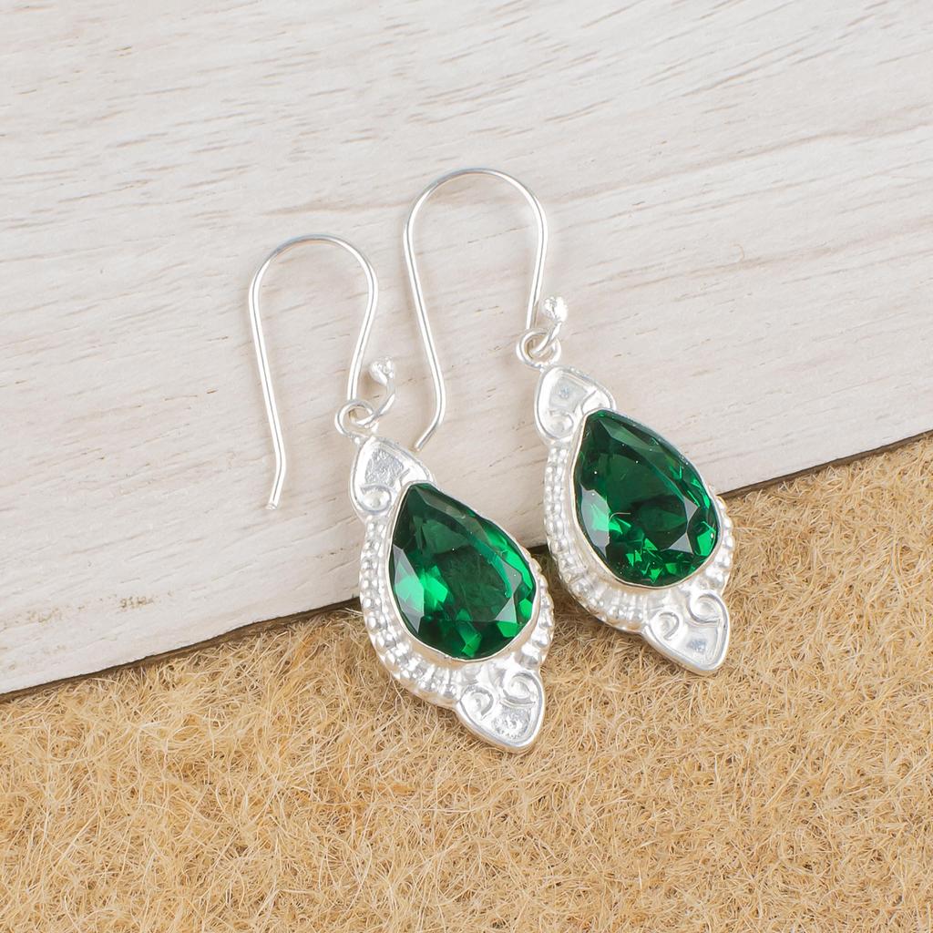Emerald 925 Solid Sterling Silver Earrings, Handmade Gemstone Earrings Jewelry, Gifts For Wife Brand New Earrings