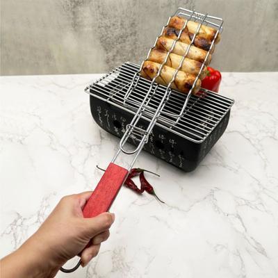 Grillkorg i rostfritt stål med handtag, grillställ för varmkorv, korvhållare, rostbeständigt, expanderbart grillverktyg för utomhusmatlagning