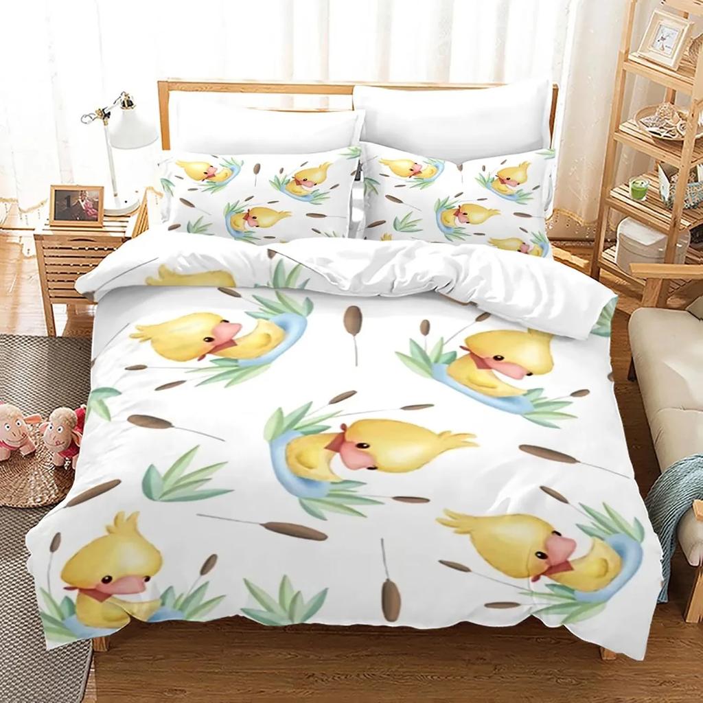 Set Biancheria da Letto Anatra Gialla Stampa 3D Ragazzi Ragazze Singolo Matrimoniale King Size Copripiumino Federa Letto ragazzi Adulto Tessile per la Casa